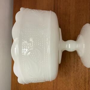 E.O. Brody Company white milk glass pedestal compote bowl vintage M6000